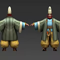 3D Character Model Front Back View With Detailed Facial Features Hair And Beard Design