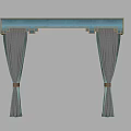 Stylish Gray Curtains With Blue Valance And Wooden Trim Design