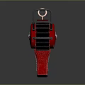 Futuristic Red Weapon with Silver Components Gauge and Scope in Sleek Mechanical Design