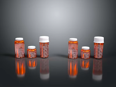 Household Medicine Bottles With Orange Bodies And White Caps In Various Sizes 3d model