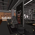 Stylish Bar Interior With Neon Lights Robot Bartender And Cozy Seating Setup 3d model