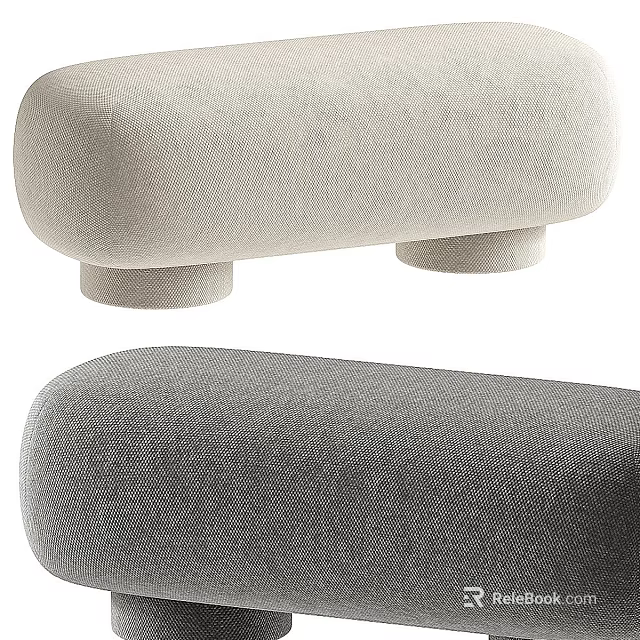 Modern Upholstered Sofa Stool With Light and Dark Gray Fabric And Sturdy Support Legs 3d model 
