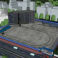 Active Construction Site Featuring Multi Storey Building Crane Blue Fence Equipment And Surrounding Trees
