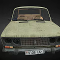 Vintage Light Green Sedan Car With Weathered Exterior And Classic Front Design
