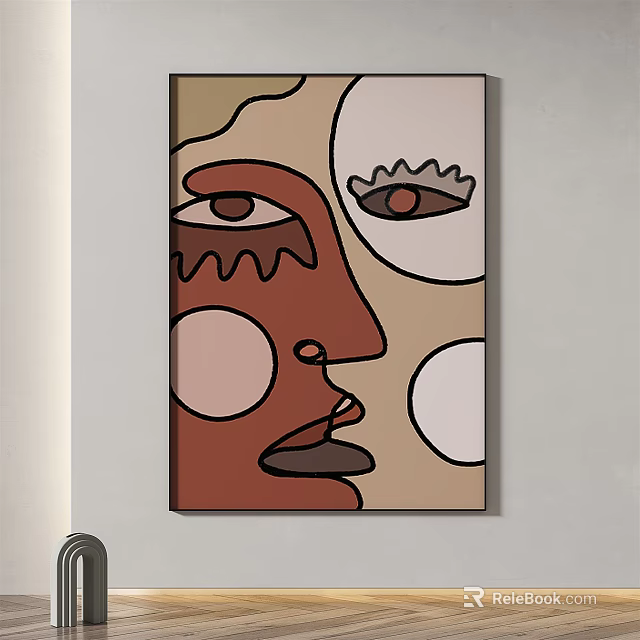Modern Abstract Painting With Geometric Shapes Facial Elements And Circular Patterns 3d model