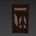 Dark Brown Wooden Double Doors With Glass Panels And Decorative Top On Wooden Floor