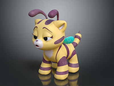 Adorable Cartoon Cat Character With Bee Antennae Yellow Purple Stripes And Wings 3d model