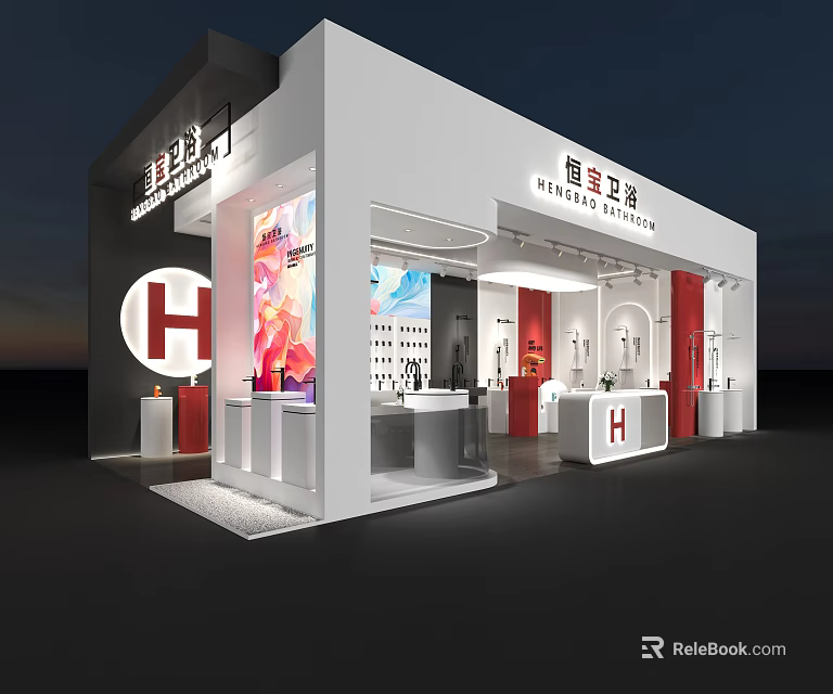 Stylish Modern Bathroom Faucets on Display at Hengzun Sanitary Exhibition Booth 3d model 