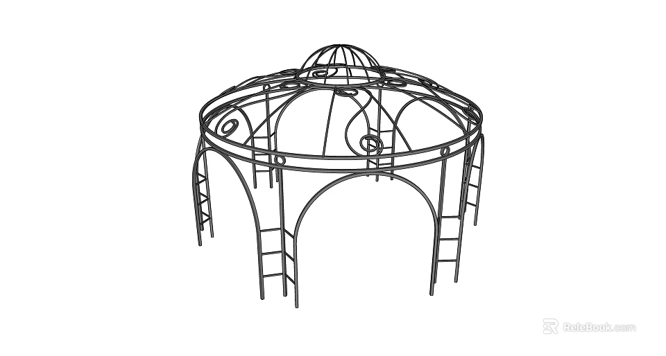 Outdoor Round Metal Pergola with Arched Design and Decorative Support Frames 3d model 