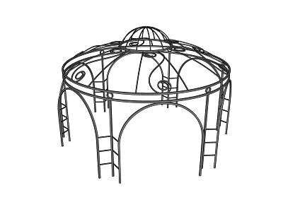 Outdoor Round Metal Pergola with Arched Design and Decorative Support Frames 3d model