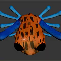 Vibrant Frog Character Design Red Black Body Blue Limbs Large Eyes With Reflection Dark Background
