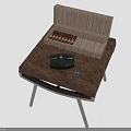 Open Wooden Box With Cigars On Table And Ashtray Lighter 3d model