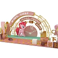 Childhood Theme Photo Spot with Pony Characters Arch Decoration Golden Frame and Props