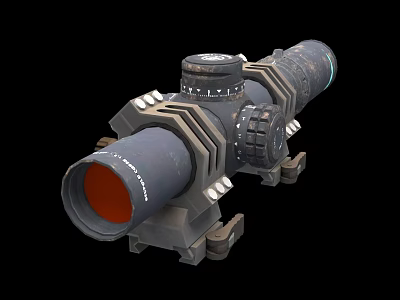 Tactical Military Sniper Scope With Orange Lens Adjustable Knobs And Mounting Brackets 3d model
