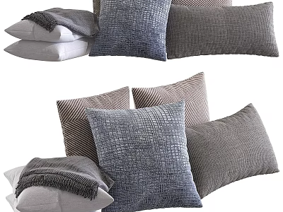 Modern Decorative Throw Pillows In Blue Gray And Beige With Textured Patterns 3d model