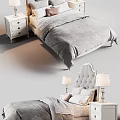 Cozy Double Bed With Tufted Headboard Gray Comforter Nightstand And Table Lamp 3d model