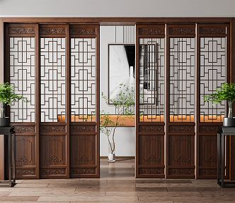 New Chinese style sliding door solid wood sliding door 3d model