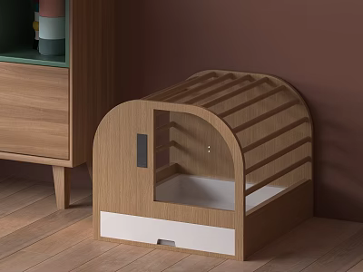 Wooden Pet Bed With Drawer And Modern Design 3d model