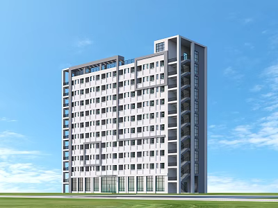 Modern Industrial Factory Building With Multi Storey Structure Large Windows And Blue Sky Background 3d model
