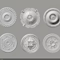 Ornate White Ceiling Medallions Featuring Various Intricate Patterns for Decoration 3d model