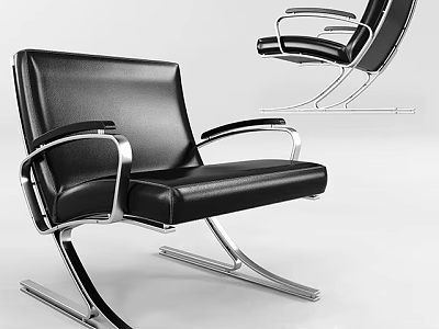 Black Leather Office Chair With Metal Frame Armrests And Curved Design 3d model