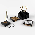Black And Gold Desk Stationery Set With Inkwell Pen Holder And Notebook