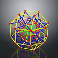 3D Geometric Polyhedron Structure With Yellow Frame Red Vertices Blue And Green Lines