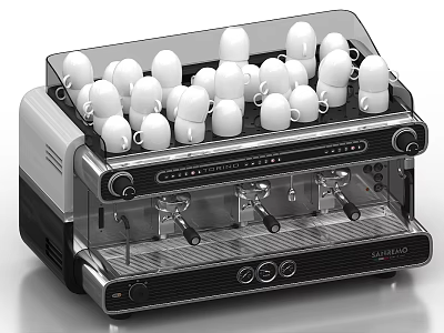 Modern Professional Coffee Machine As Kitchen Appliance With Stacked White Cups 3d model