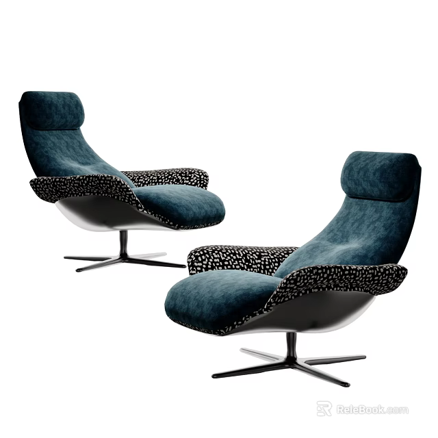 Modern Teal Lounge Chairs With Leopard Print Armrests And Metal Star Base 3d model 