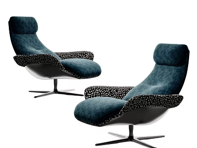 Modern Teal Lounge Chairs With Leopard Print Armrests And Metal Star Base 3d model