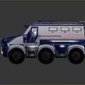 Blue Armored Tank With Six Wheels Roof Equipment And Red Stripe Design