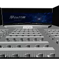 Hytera Conference Stage Design With Blue Background Lighting And Audience Seats