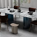 Rectangular Dining Table Set With Four Brown Chairs Gray Interior Green Plant And Floor Lamp 3d model