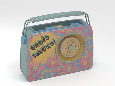 Vintage Radio Speaker Featuring Floral Pattern RADIO WAVES Text Tuning Dial And Handle 3d model
