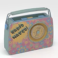Vintage Radio Speaker Featuring Floral Pattern RADIO WAVES Text Tuning Dial And Handle