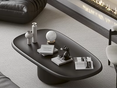 Minimalist Black Oval Coffee Table With Books Sculpture And White Decorative Ball 3d model