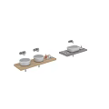 White Round And Rectangular Washbasins On Wooden And Grey Countertops With Toiletries
