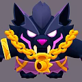Cartoon Black Feline Creature Character With Purple Accents Yellow Chain And Sharp Fangs