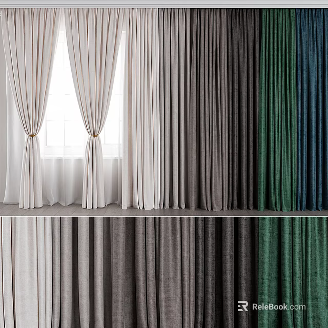 Various Colored Curtains In Soft Fabric With Tiebacks For Home Decoration 3d model 