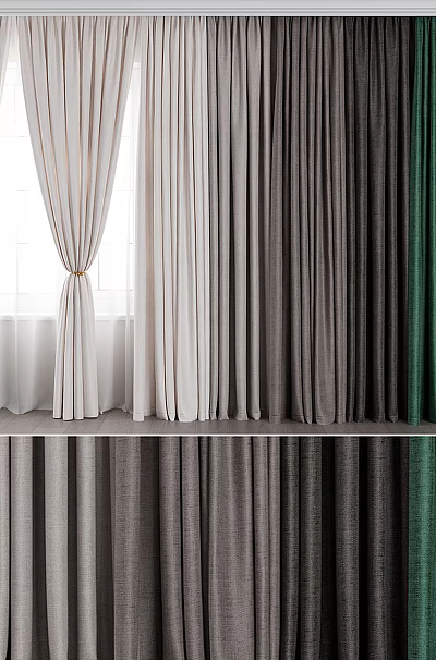Various Colored Curtains In Soft Fabric With Tiebacks For Home Decoration 3d model