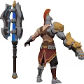 Fantasy Game Character Design With Mechanical Arm Armor And Giant Axe