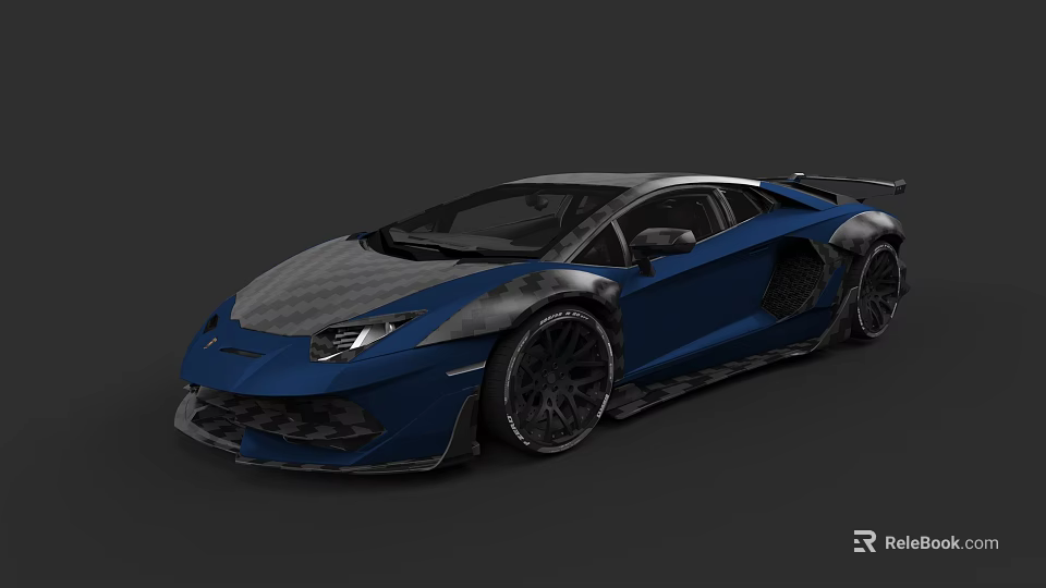 Blue Sports Car With Carbon Fiber Components And Black Wheels Sporty Design 3d model 