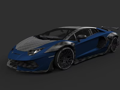 Blue Sports Car With Carbon Fiber Components And Black Wheels Sporty Design 3d model