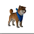 Adorable Shiba Inu With Blue Scarf Brown Fur And Curly Tail Standing Pose