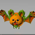 Cute Orange Bat Like Creature With Green Ears Red Wings And Playful Expression