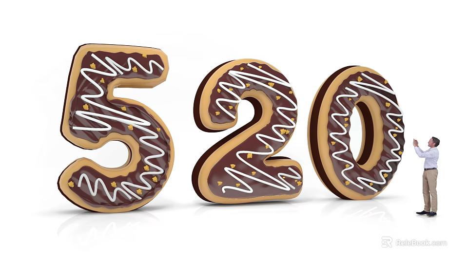 3D Chocolate Numbers 5 2 0 with White Frosting and Gold Decorations 3d model 
