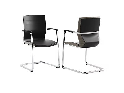 Set of Two Modern Black Office Chairs With Chrome Metal Frame And Leather Seats 3d model