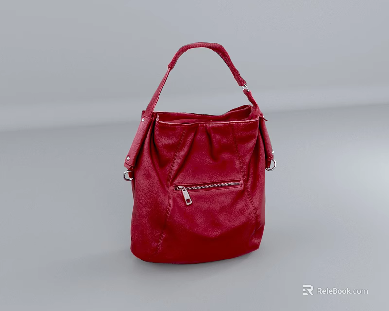 Red Leather Handbag With Adjustable Shoulder Strap And Front Zipper Closure 3d model 