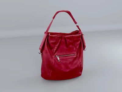 Red Leather Handbag With Adjustable Shoulder Strap And Front Zipper Closure 3d model