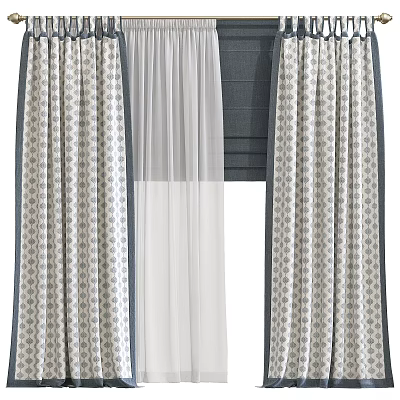 Patterned Curtains With Sheer Layer And Neutral Tones For Window Decoration 3d model